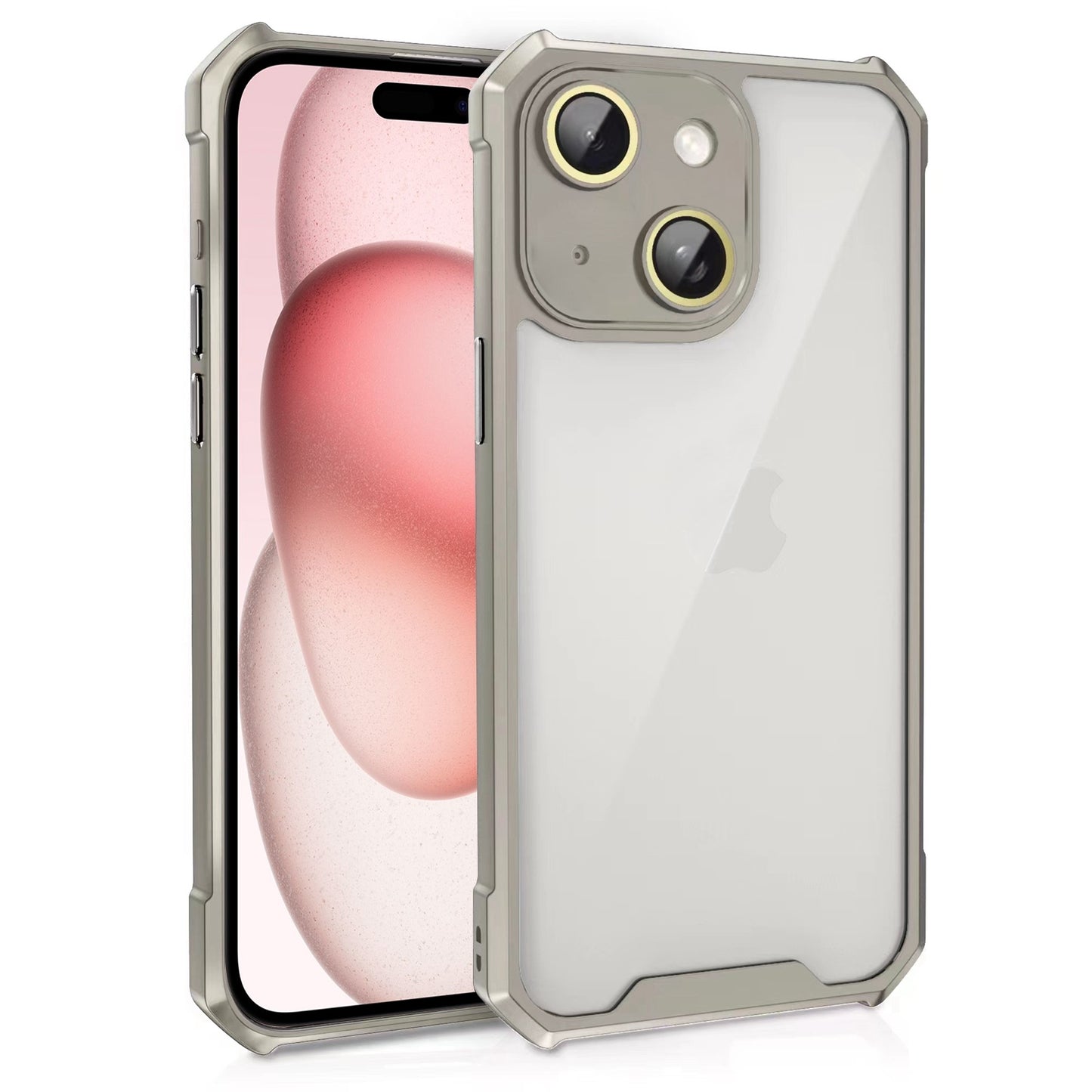 ELECTROPRIME For iPhone 15 Shockproof Acrylic Phone Case with Lens Glass Film(Grey)