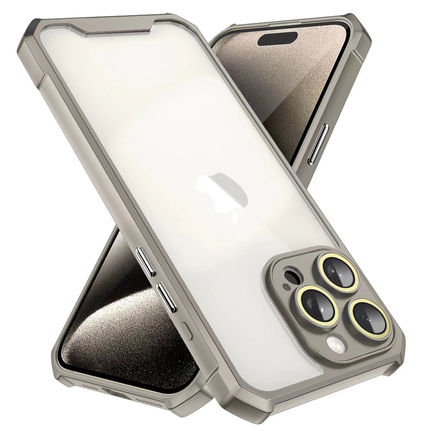 ELECTROPRIME For iPhone 15 Shockproof Acrylic Phone Case with Lens Glass Film(Grey)