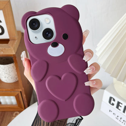 ELECTROPRIME For iPhone 15 Bear Shape Oil-sprayed TPU Phone Case(Dark Purple)