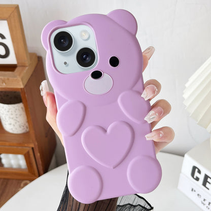 ELECTROPRIME For iPhone 15 Bear Shape Oil-sprayed TPU Phone Case(Light Purple)