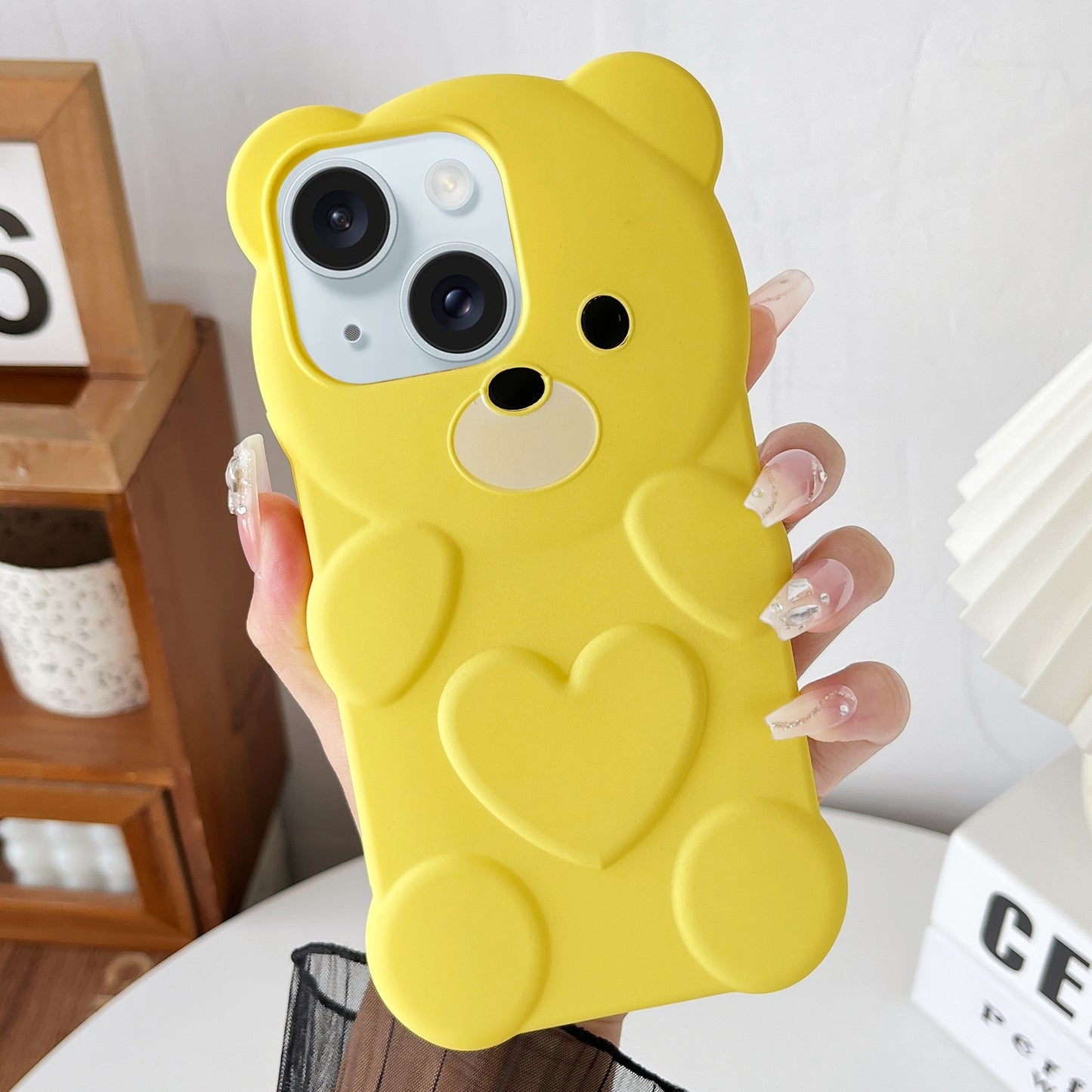 ELECTROPRIME For iPhone 15 Bear Shape Oil-sprayed TPU Phone Case(Yellow)