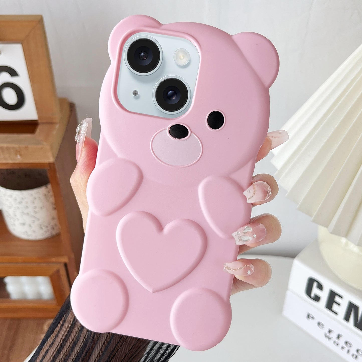 ELECTROPRIME For iPhone 15 Bear Shape Oil-sprayed TPU Phone Case(Pink)