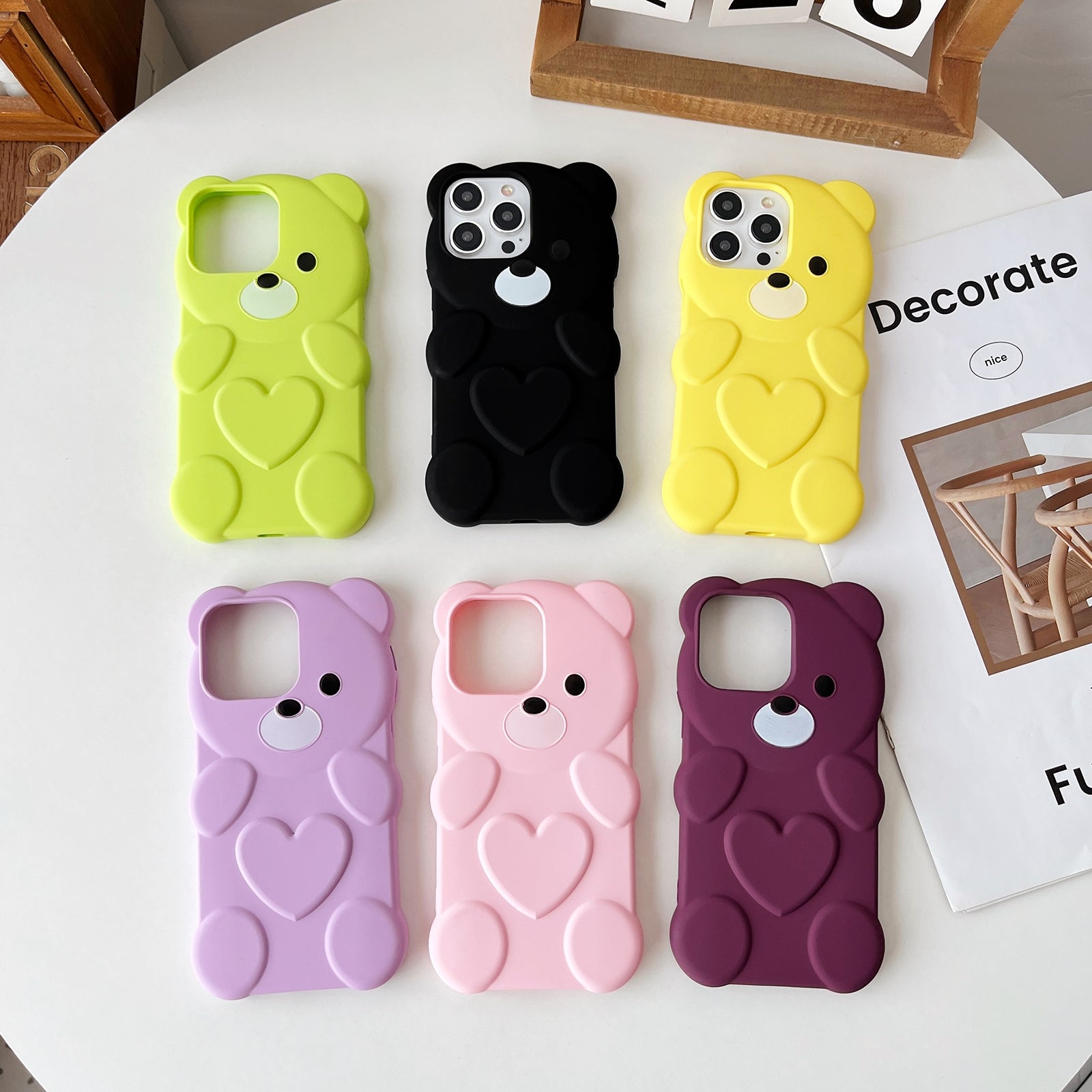 ELECTROPRIME For iPhone 15 Bear Shape Oil-sprayed TPU Phone Case(Dark Purple)