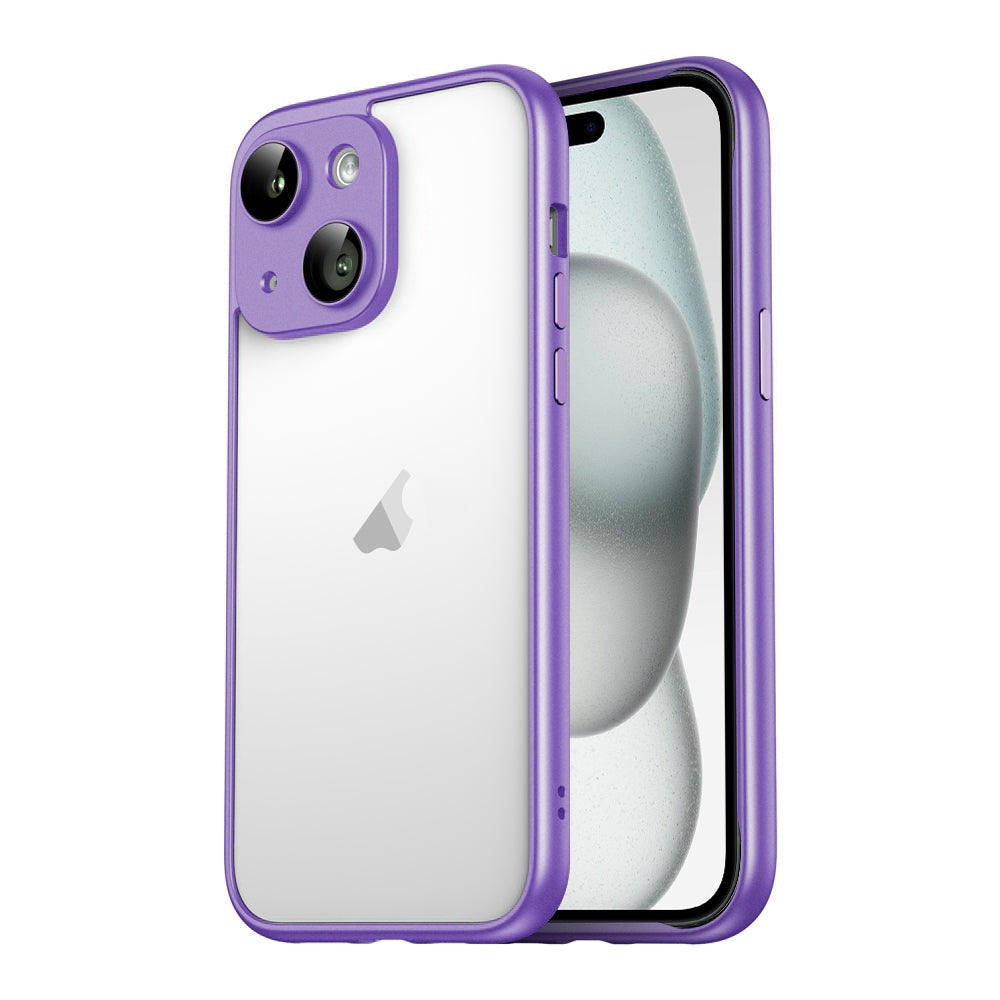 ELECTROPRIME For iPhone 15 Macaron PC Phone Pure Border Frame with Lens Glass Film(Purple)