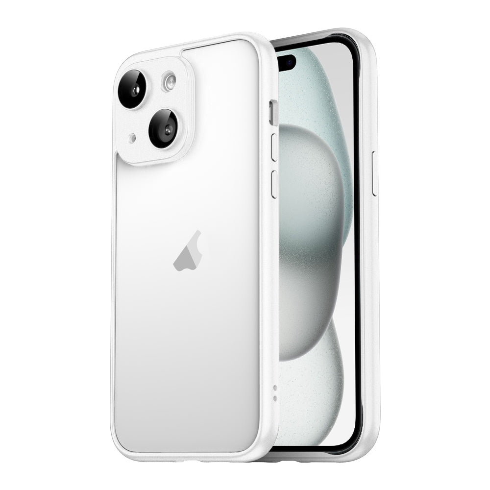 ELECTROPRIME For iPhone 15 Macaron PC Phone Pure Border Frame with Lens Glass Film(White)