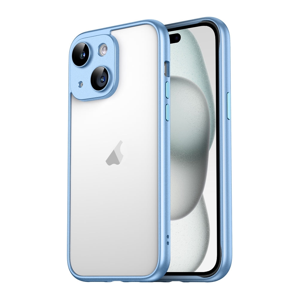 ELECTROPRIME For iPhone 15 Macaron PC Phone Pure Border Frame with Lens Glass Film(Blue)