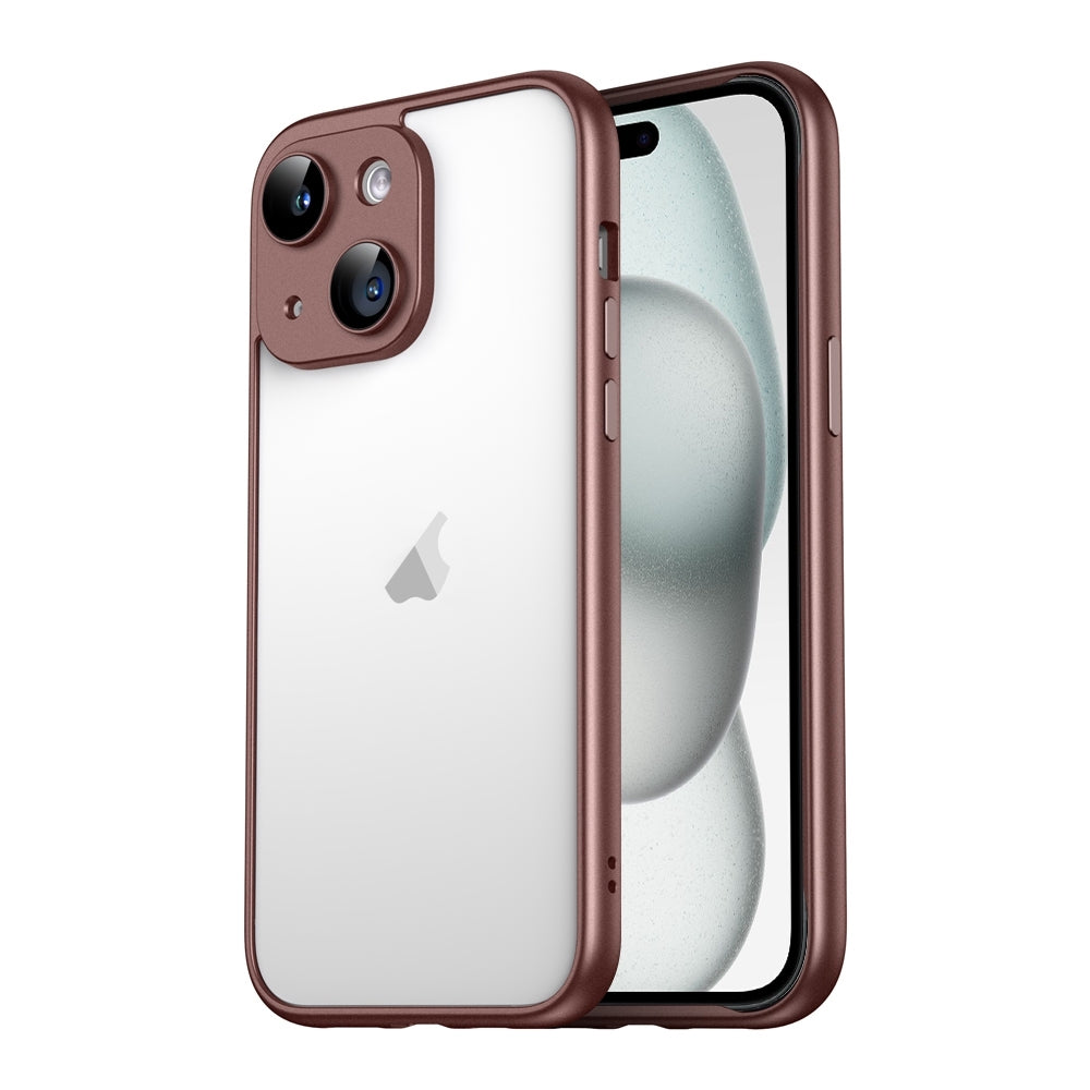 ELECTROPRIME For iPhone 15 Macaron PC Phone Pure Border Frame with Lens Glass Film(Brown)
