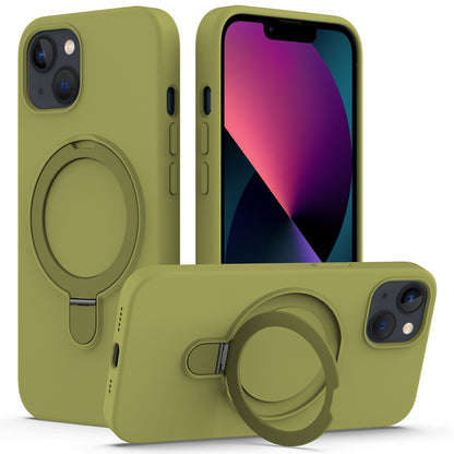 ELECTROPRIME For iPhone 15 Plus Liquid Silicone MagSafe Magnetic Phone Case with Ring Holder(Willow Green)