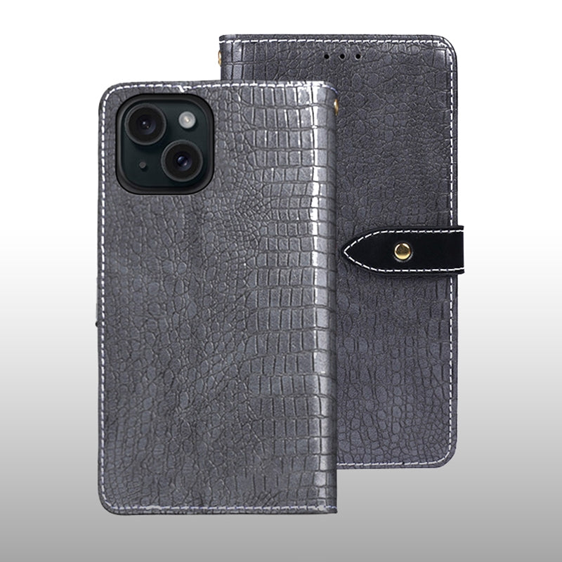 ELECTROPRIME For iPhone 15 idewei Crocodile Texture Leather Phone Case(Grey)