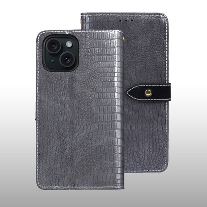 ELECTROPRIME For iPhone 15 idewei Crocodile Texture Leather Phone Case(Grey)