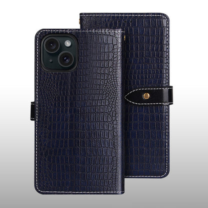 ELECTROPRIME For iPhone 15 idewei Crocodile Texture Leather Phone Case(Dark Blue)