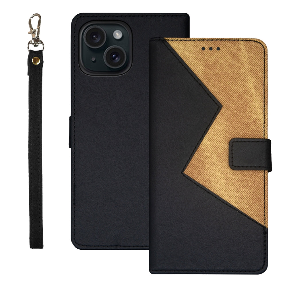 ELECTROPRIME For iPhone 15 idewei Two-color Splicing Leather Phone Case(Black)