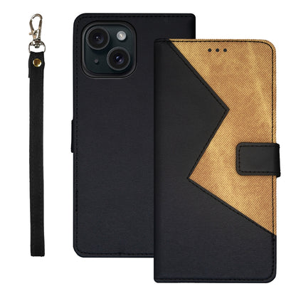 ELECTROPRIME For iPhone 15 idewei Two-color Splicing Leather Phone Case(Black)