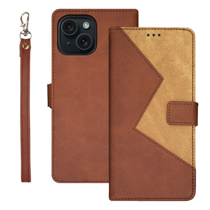ELECTROPRIME For iPhone 15 idewei Two-color Splicing Leather Phone Case(Brown)