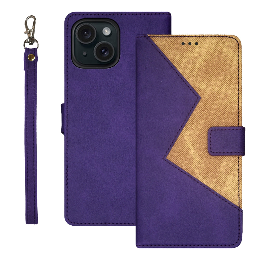 ELECTROPRIME For iPhone 15 idewei Two-color Splicing Leather Phone Case(Purple)