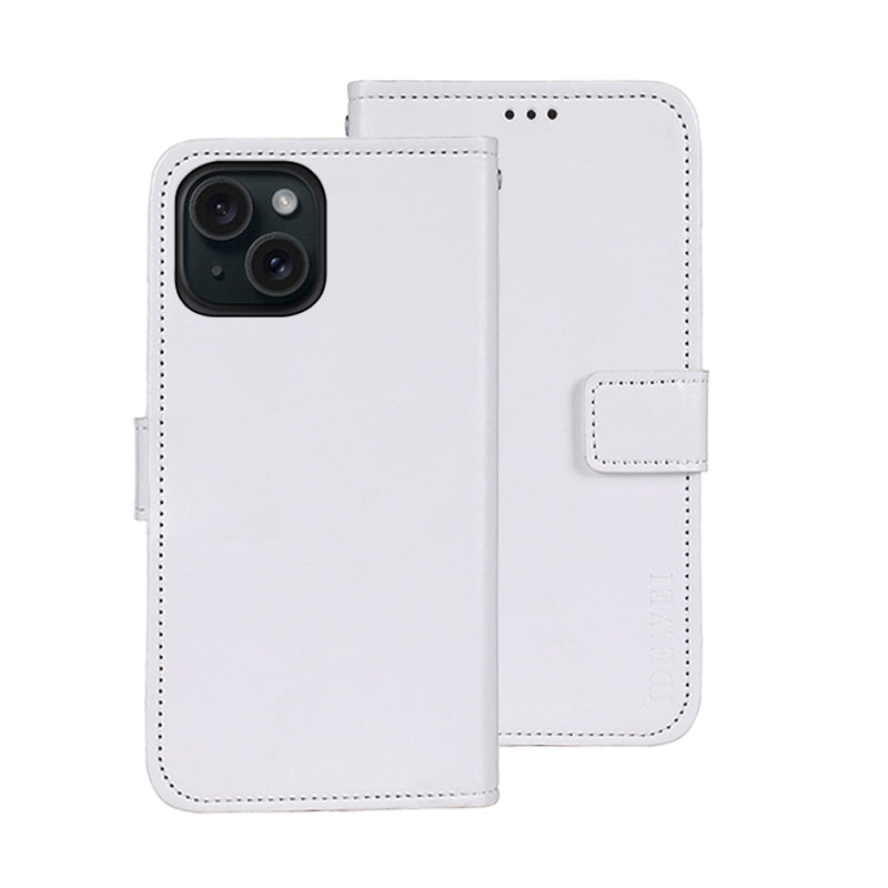 ELECTROPRIME For iPhone 15 idewei Crazy Horse Texture Leather Phone Case with Holder(White)