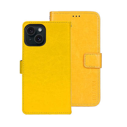 ELECTROPRIME For iPhone 15 idewei Crazy Horse Texture Leather Phone Case with Holder(Yellow)