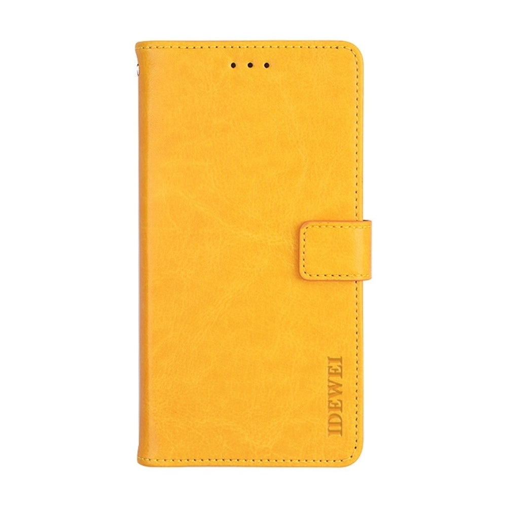 ELECTROPRIME For iPhone 15 idewei Crazy Horse Texture Leather Phone Case with Holder(Yellow)