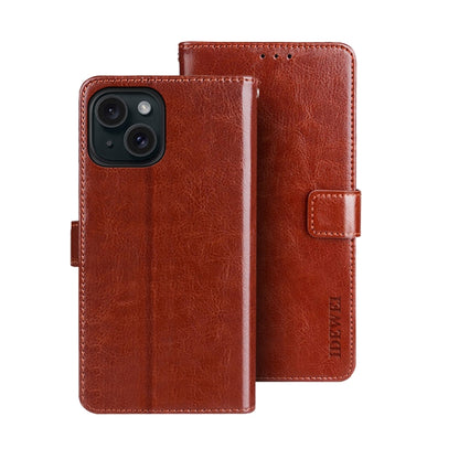 ELECTROPRIME For iPhone 15 idewei Crazy Horse Texture Leather Phone Case with Holder(Brown)