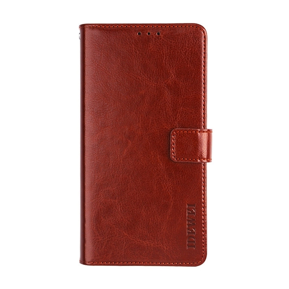 ELECTROPRIME For iPhone 15 idewei Crazy Horse Texture Leather Phone Case with Holder(Brown)