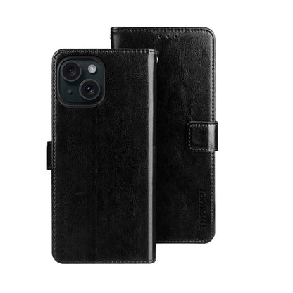 ELECTROPRIME For iPhone 15 idewei Crazy Horse Texture Leather Phone Case with Holder(Black)
