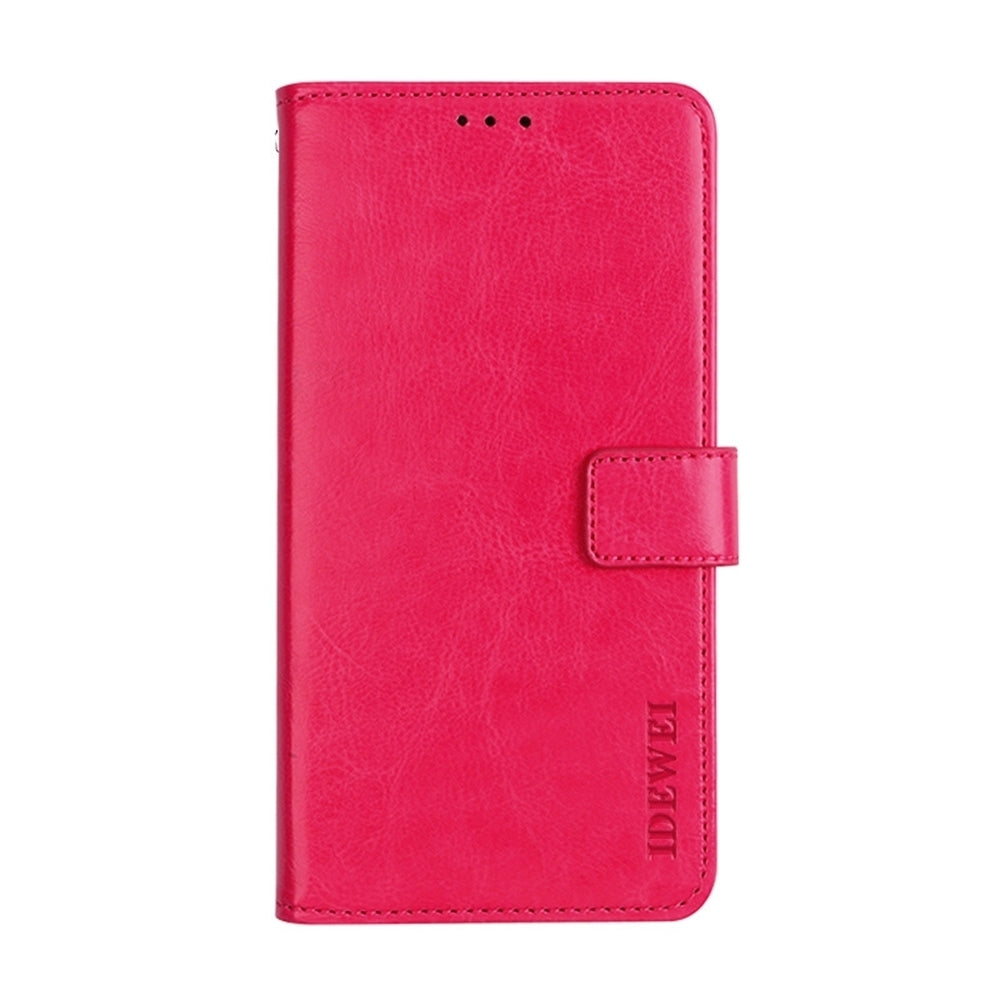 ELECTROPRIME For iPhone 15 idewei Crazy Horse Texture Leather Phone Case with Holder(Rose Red)