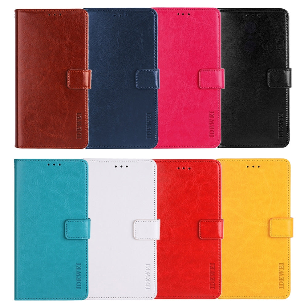 ELECTROPRIME For iPhone 15 idewei Crazy Horse Texture Leather Phone Case with Holder(Sky Blue)