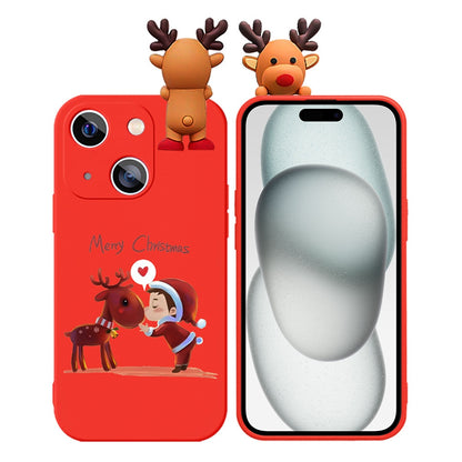 ELECTROPRIME For iPhone 15 Colored Drawing Deer Relief Doll Soft TPU Phone Case(Child and Deer)