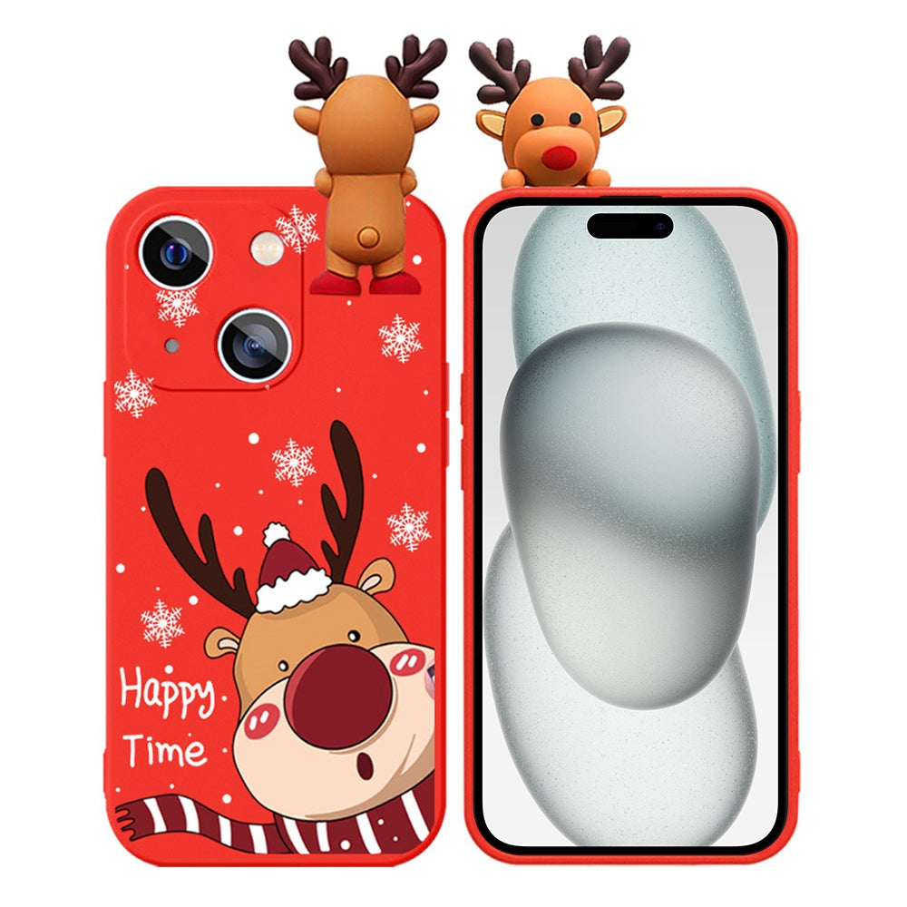 ELECTROPRIME For iPhone 15 Colored Drawing Deer Relief Doll Soft TPU Phone Case(Cute Elk)
