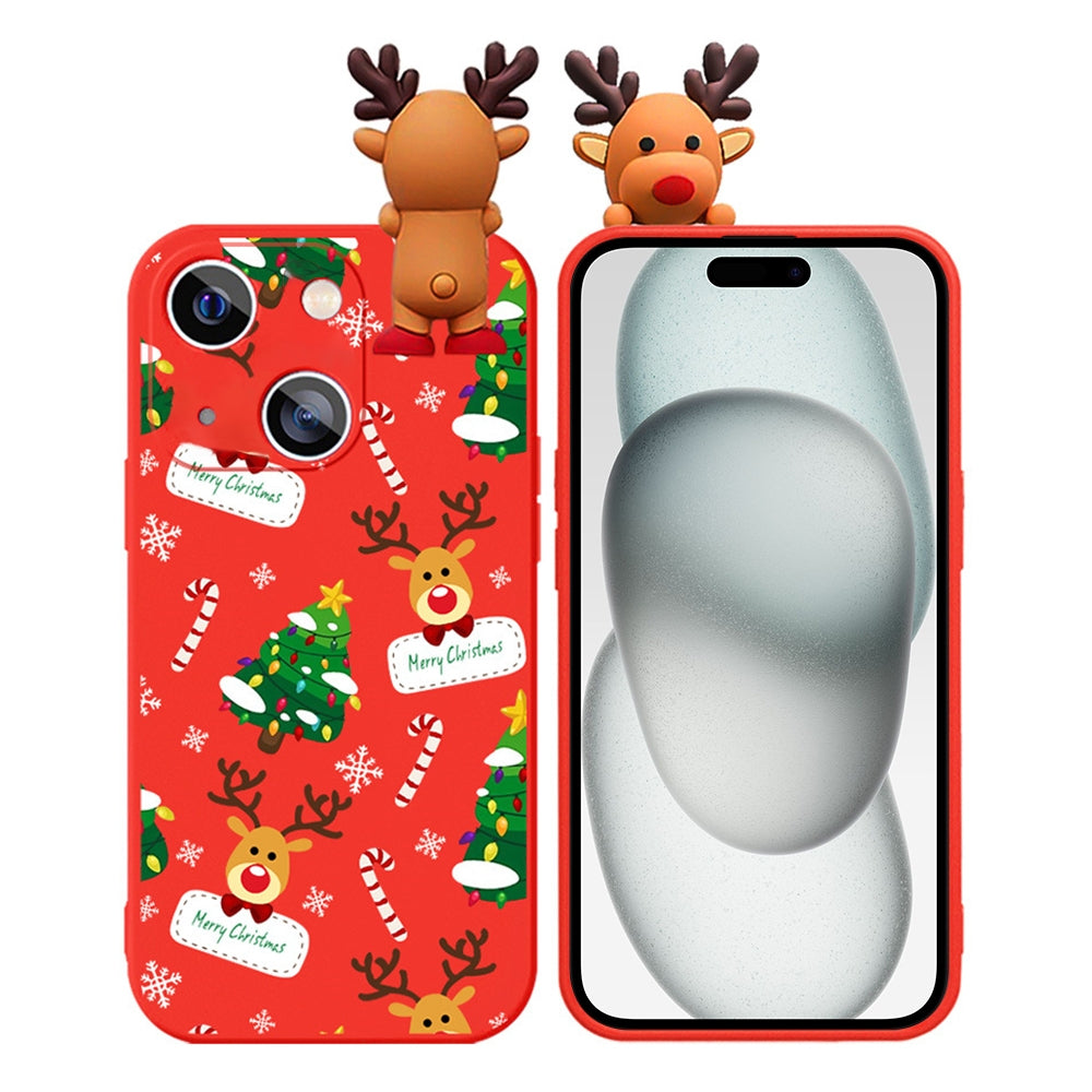 ELECTROPRIME For iPhone 15 Colored Drawing Deer Relief Doll Soft TPU Phone Case(Christmas Tree and Deer)