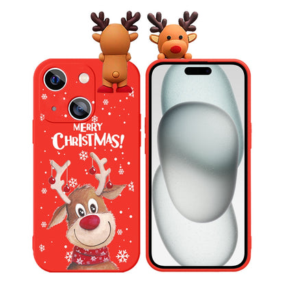 ELECTROPRIME For iPhone 15 Colored Drawing Deer Relief Doll Soft TPU Phone Case(Christmas Elk)