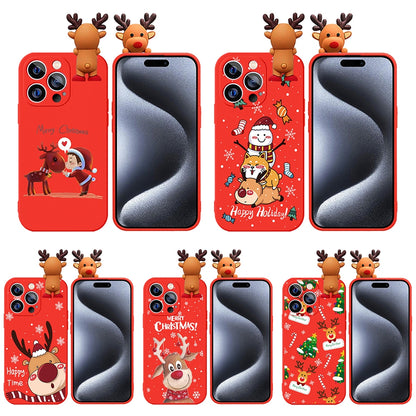 ELECTROPRIME For iPhone 15 Colored Drawing Deer Relief Doll Soft TPU Phone Case(Cute Elk)