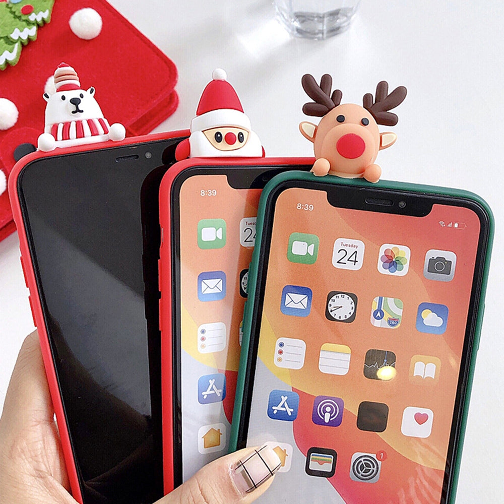 ELECTROPRIME For iPhone 15 Colored Drawing Deer Relief Doll Soft TPU Phone Case(Christmas Tree and Deer)