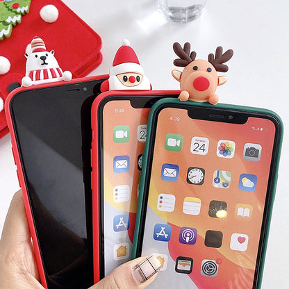 ELECTROPRIME For iPhone 15 Colored Drawing Deer Relief Doll Soft TPU Phone Case(Christmas Elk)