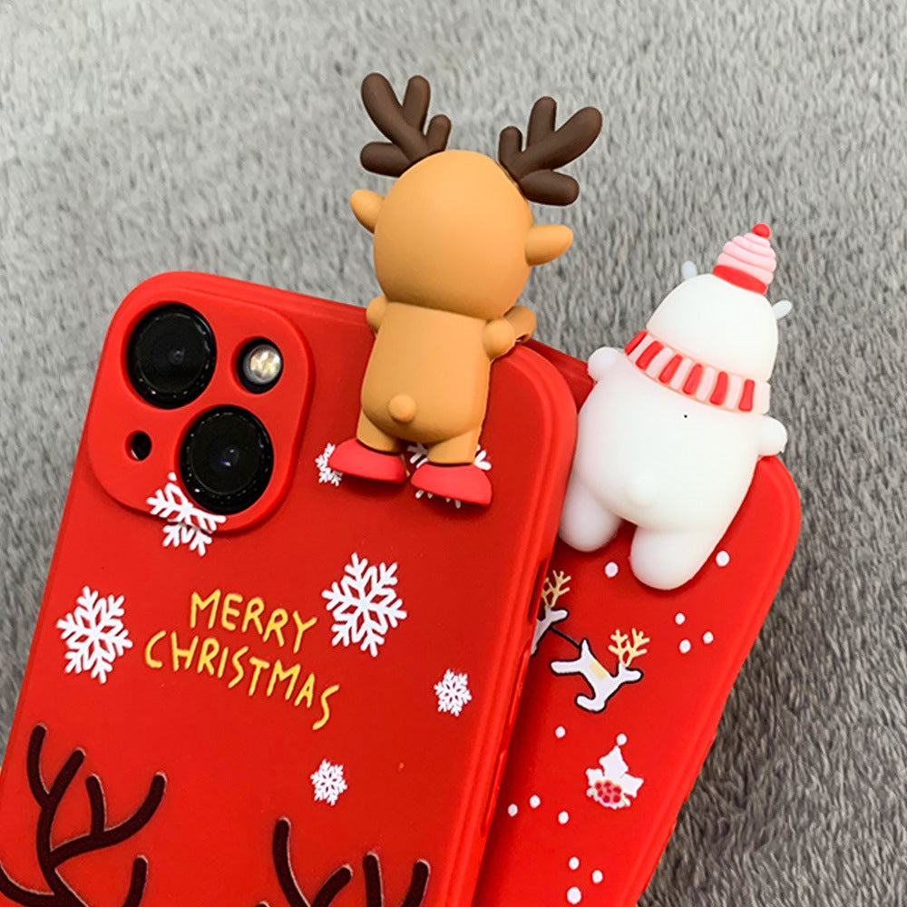 ELECTROPRIME For iPhone 15 Colored Drawing Deer Relief Doll Soft TPU Phone Case(Child and Deer)