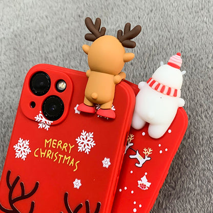 ELECTROPRIME For iPhone 15 Colored Drawing Deer Relief Doll Soft TPU Phone Case(Christmas Elk)