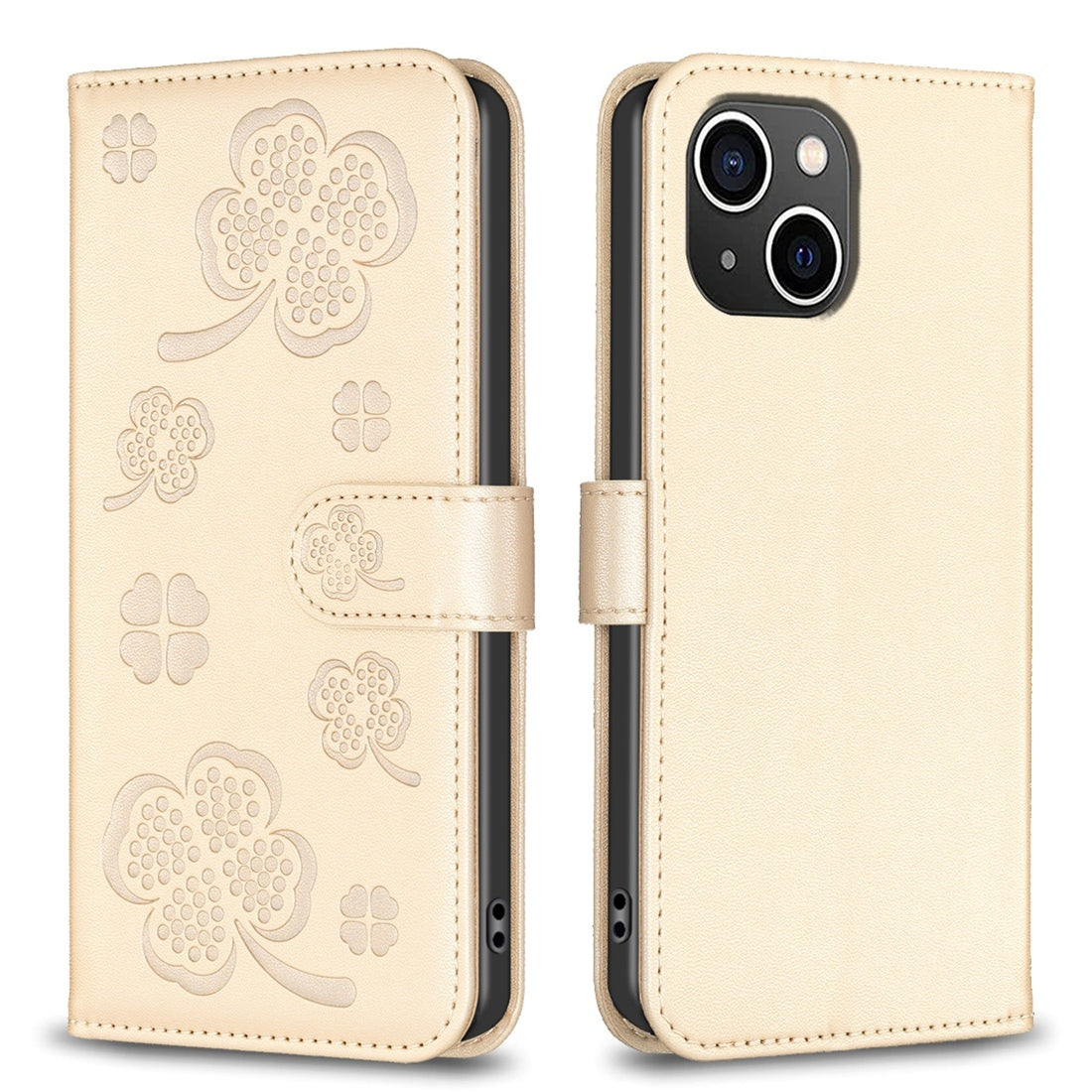 ELECTROPRIME For iPhone 15 Plus Four-leaf Embossed Leather Phone Case(Gold)