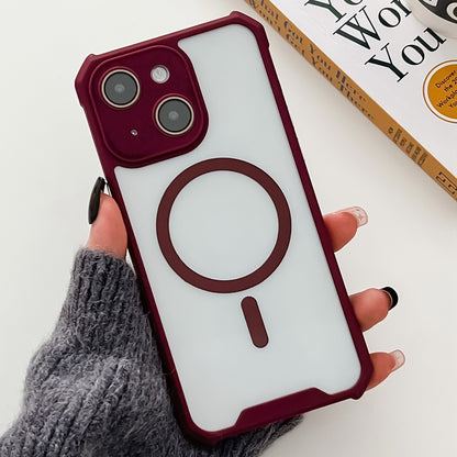 ELECTROPRIME For iPhone 15 Plus Colorful Two-Color Lens Film MagSafe Magnetic Horn Acrylic+TPU Case(Red)