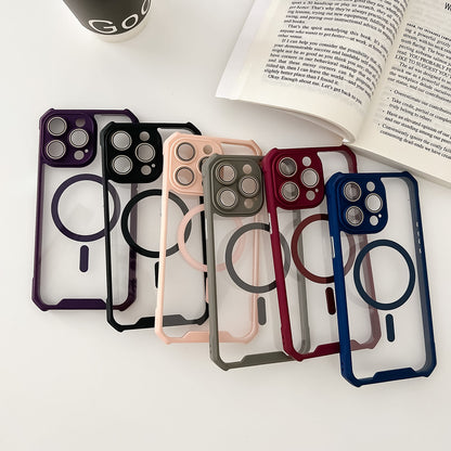 ELECTROPRIME For iPhone 15 Plus Colorful Two-Color Lens Film MagSafe Magnetic Horn Acrylic+TPU Case(Red)