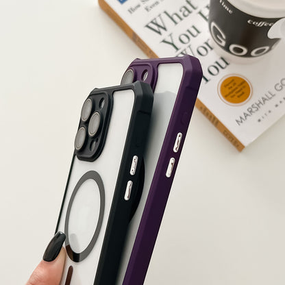 ELECTROPRIME For iPhone 15 Plus Colorful Two-Color Lens Film MagSafe Magnetic Horn Acrylic+TPU Case(Red)