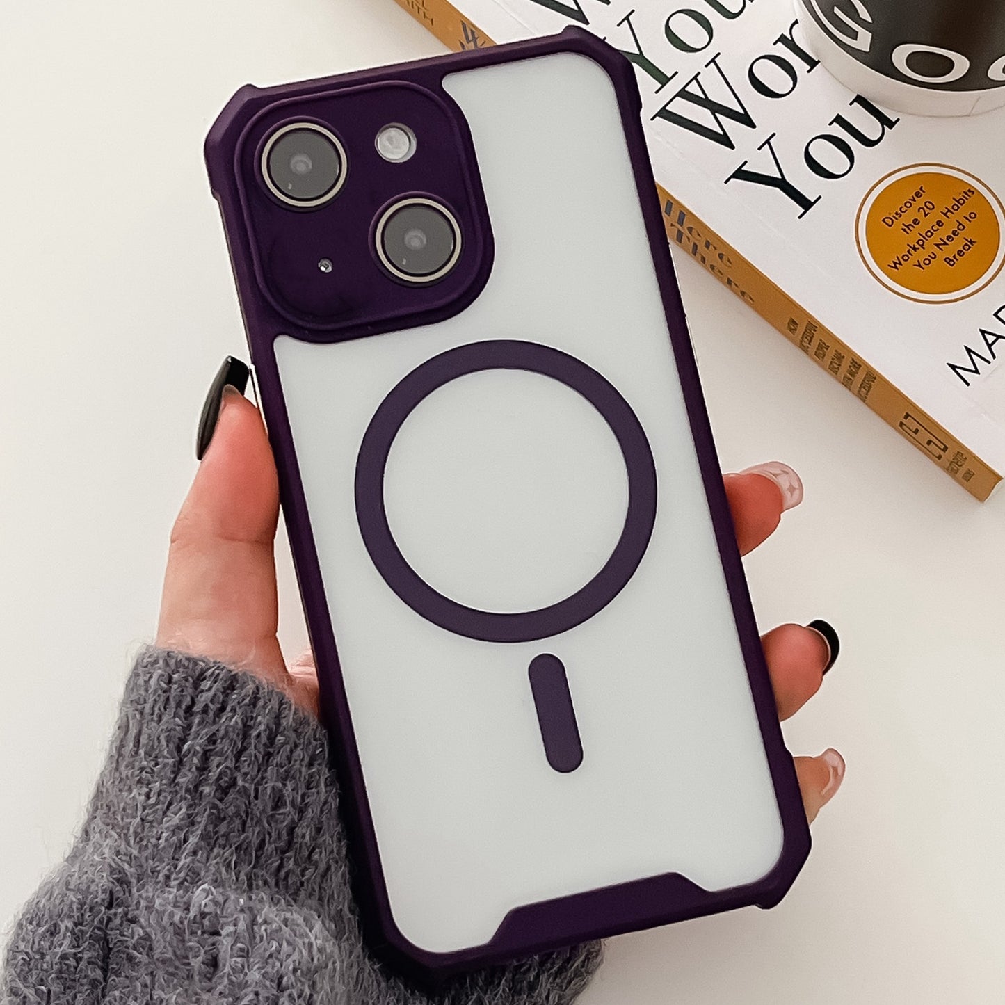 ELECTROPRIME For iPhone 15 Colorful Two-Color Lens Film MagSafe Magnetic Horn Acrylic+TPU Case(Purple)