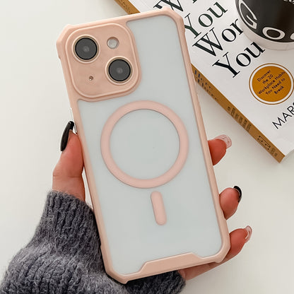 ELECTROPRIME For iPhone 15 Colorful Two-Color Lens Film MagSafe Magnetic Horn Acrylic+TPU Case(Pink)