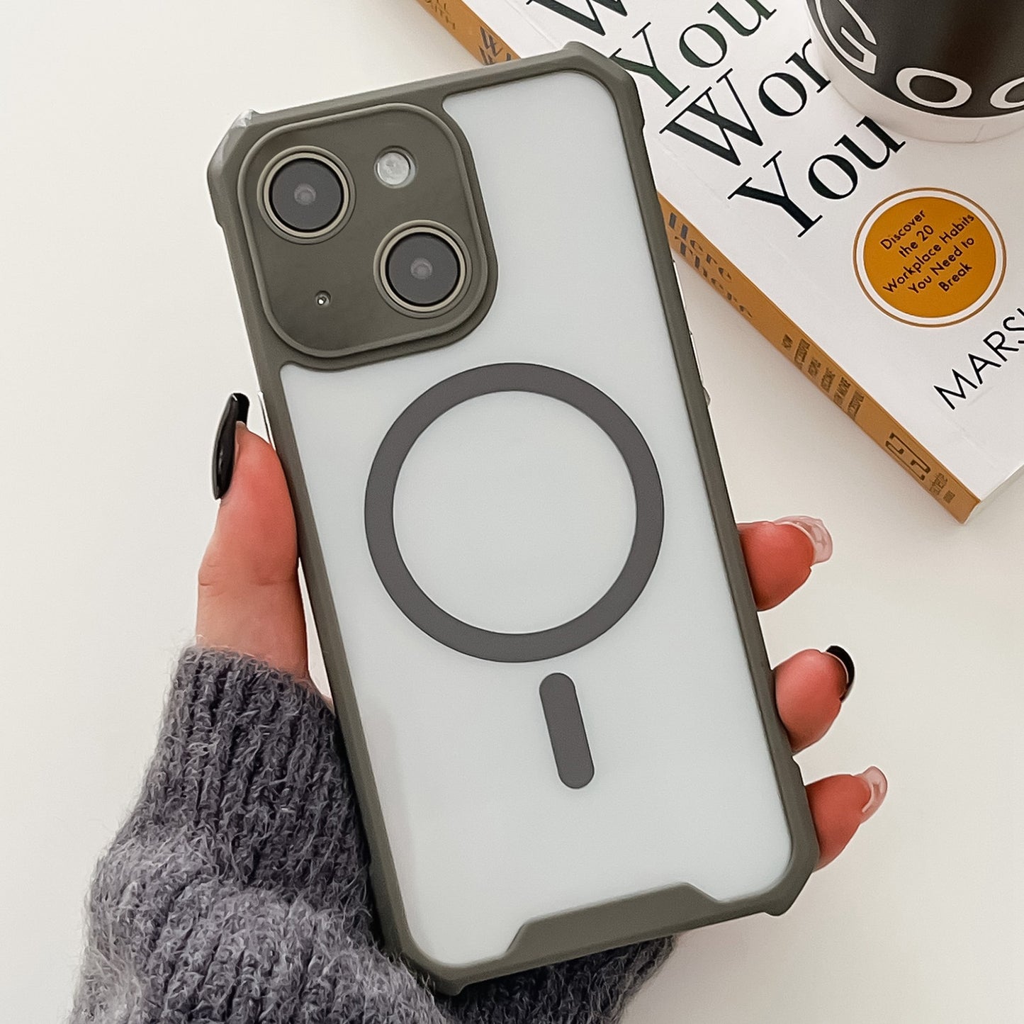 ELECTROPRIME For iPhone 15 Colorful Two-Color Lens Film MagSafe Magnetic Horn Acrylic+TPU Case(Grey)