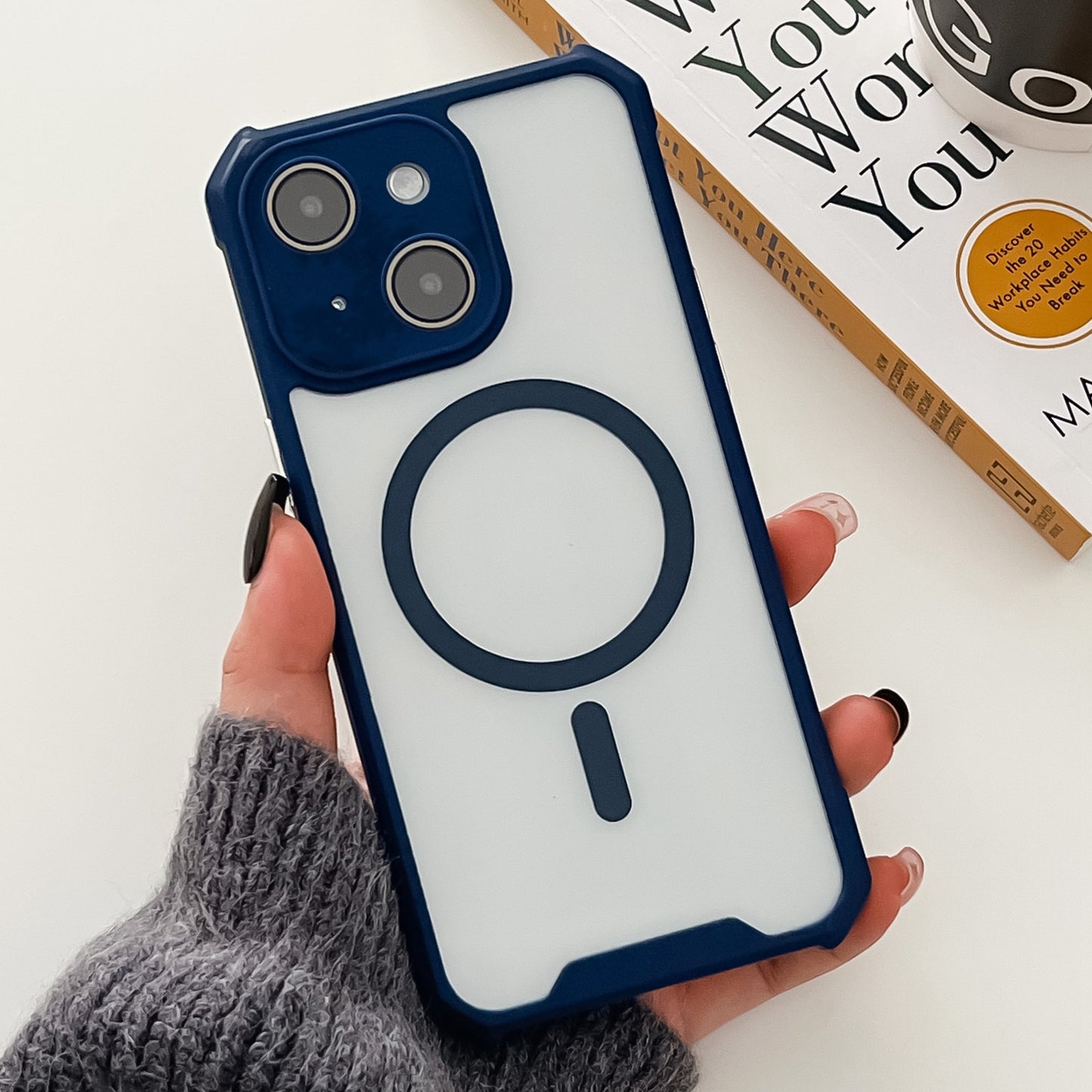 ELECTROPRIME For iPhone 15 Colorful Two-Color Lens Film MagSafe Magnetic Horn Acrylic+TPU Case(Blue)