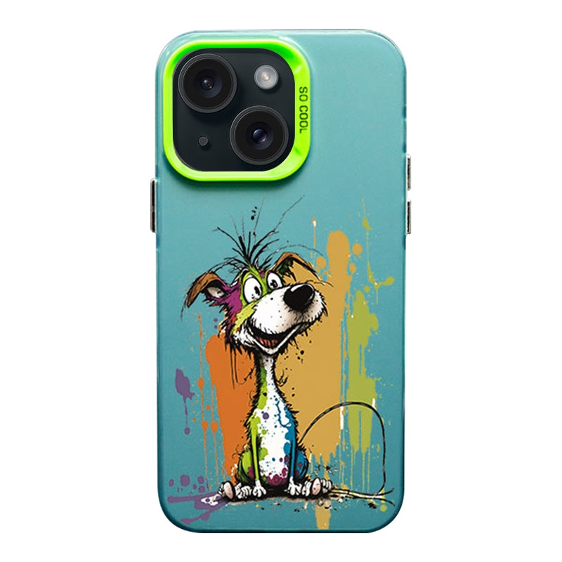 ELECTROPRIME For iPhone 15 Plus Color Ink Frosted PC+TPU Phone Case(Silly Dog)
