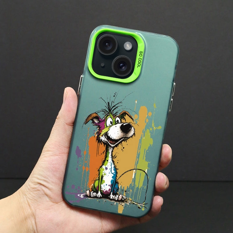 ELECTROPRIME For iPhone 15 Plus Color Ink Frosted PC+TPU Phone Case(Silly Dog)