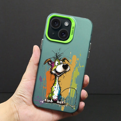 ELECTROPRIME For iPhone 15 Plus Color Ink Frosted PC+TPU Phone Case(Silly Dog)