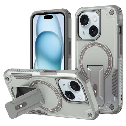 ELECTROPRIME For iPhone 15 Plus Armor Magsafe Holder PC Hybrid TPU Phone Case(Grey)