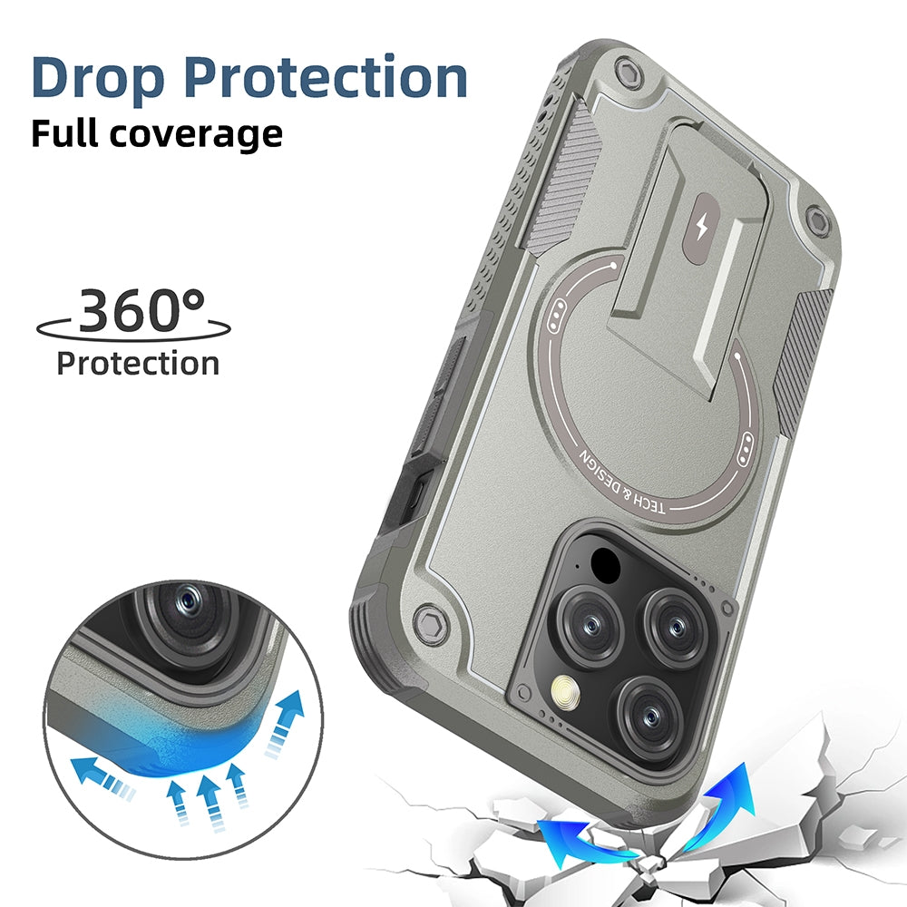ELECTROPRIME For iPhone 15 Plus Armor Magsafe Holder PC Hybrid TPU Phone Case(Grey)