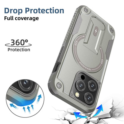 ELECTROPRIME For iPhone 15 Plus Armor Magsafe Holder PC Hybrid TPU Phone Case(Grey)